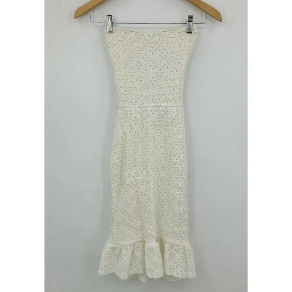 New Nightcap Clothing Crochet Bowtie Mini Dress Womens XS Dove White Cutouts - Picture 4 of 6